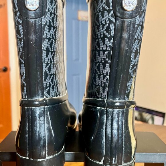 Michael Kors Black Sutter Signature Logo Mid-Calf Pull-On Rain-Bootie Size 8 - Picture 5 of 7
